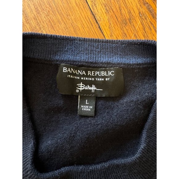Banana Republic Mens Sweater L Navy Merino Wool Crew Neck  Barufa Looks Small - Picture 2 of 6
